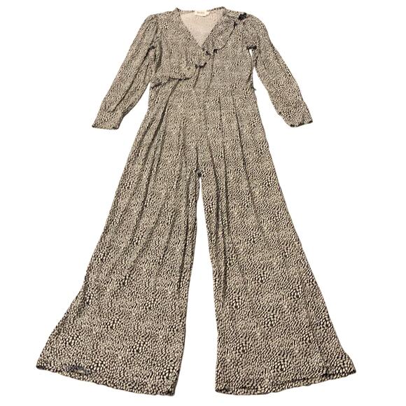 Leota Island Jumpsuit XL Black White Wide Leg Ruffle Wrap Stretch BalletCore USA - Picture 4 of 13